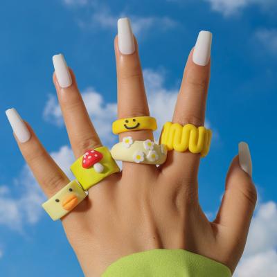 China Lead Free Sailing Rings Nickel Free Chunky Clay Rings Handmade Colorful Polymer Clay Rings Smile Face Clay Jewelry for sale