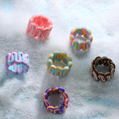 China Navigation Jewelry Lead Free Nickel Free Clay Ring Handmade Polymer Clay Rings Colorful Chunky Clay Rings for sale