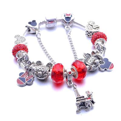 China 2021 Mickey Beaded Eiffel Tower Charm Beaded Eiffel Tower Love Charm Bracelet Lead Free Navigation Bracelets Jewelry for sale