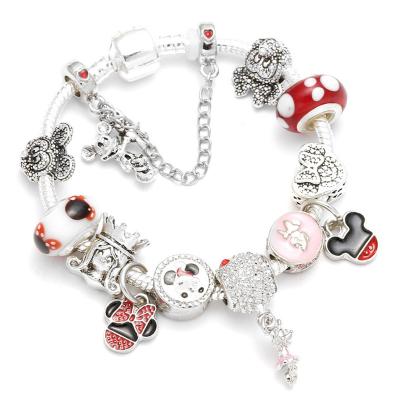 China 2021 Lead Free Nickel Free Jewelry Kids Navigation Gifts Charm Pink Mickey Charm Bracelet DIY Cartoon Bracelet for sale