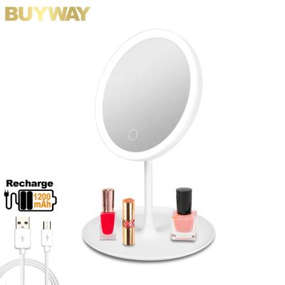 China Hot Selling Smart Cosmetic Vanity Lighted Make Up Mirror Touch Sensor USB Lamp White Table Mirror LED Plastic Makeup Mirror for sale