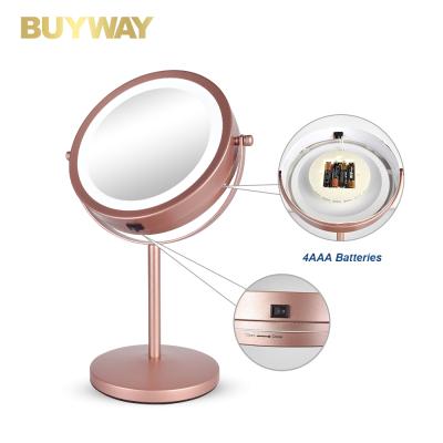 China Buyway Wholesale OEM Metal Round Lighted 1X 5X Led Makeup Mirror Desk Mirror With Light For Kid's Room Bedroom for sale