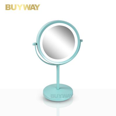 China Lighted 1x Electric 5x Metal 2 Sides Magnifying Vanity Round Makeup Table Mirror With Led Light for sale