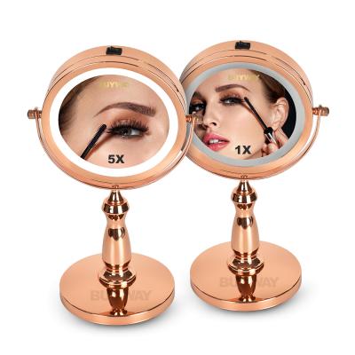 China 2021 New Cosmetic Mirror Lighted Lighted Double Sided Magnifying Makeup 1/5x Mirror With Led Light for sale