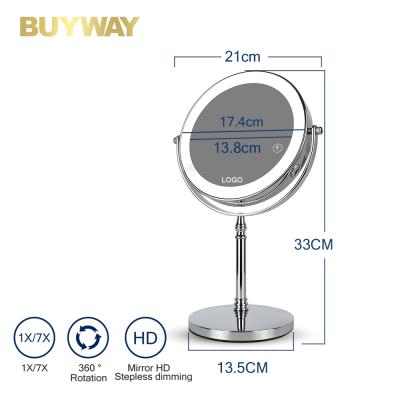 China Rechargeable Stepless Lighted Dimming Two Sides 1X 7X Magnifying Desktop Led Mirror Makeup for sale