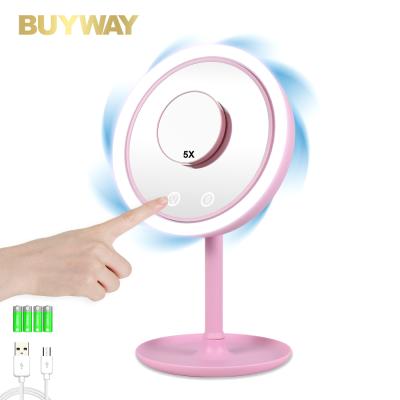 China Amazon Hot Sale Smar Tvanity Portable Desktop Table Led Makeup Mirror With Fan for sale