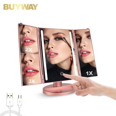 China Lighted Design 1X 2X 3X Fashion Vanity Mirror Triple Magnification Modern Makeup Mirror for sale