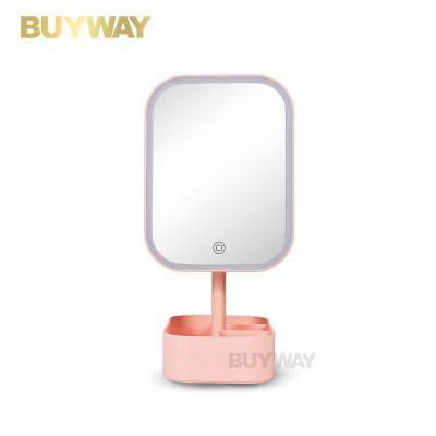 China Factory Wholesale Storage Pink Table Lighted Standing Desk Make Up Cosmetic Mirror For Girls for sale