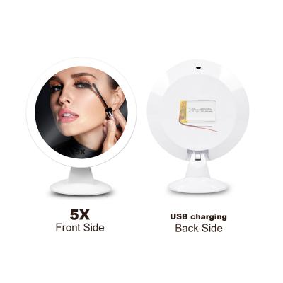 China New Lighted Touch Sensor Radio Magnifying Rechargeable Plastic Round Led Light Make Up Mirror for sale