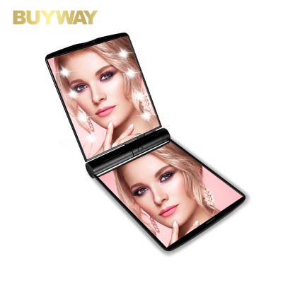 China Buyway Lighted Customized Compact Double Sides LED Mirror Portable Folding Makeup Mirror Bulk Pocket Aluminum Mirror for sale