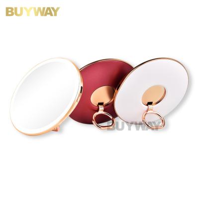 China USB Rechargeable Portable Lighted Makeup Mirror Round Light Smart Compact Mirror With LED Light for sale