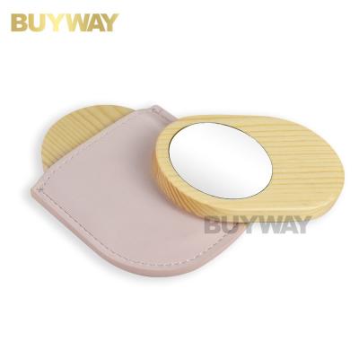 China Custom Daily Makeup Personalized Oval Wooden Mirrors Mini Pocket Custom Handheld Portable Mirror for sale