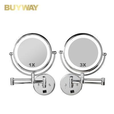 China Lighted Promotional Product Iron+Glass Hardware Foldable Led Bathroom Mirror for sale