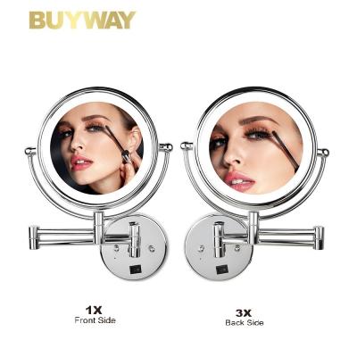 China Lighted 1X 3X Adjustable Magnification Double Sided Led Bathroom Mirror for sale