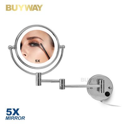 China Hotel Bathroom Led Makeup Mirror Bathroom Magnifying Extendable Wall Mounted Mirror for sale