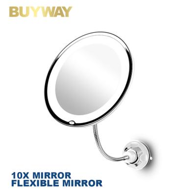 China Wall Mounted Curved Lighted Bathroom Hanging Flexible Gooseneck Led Lighted 10X Magnifying Makeup Mirror for sale