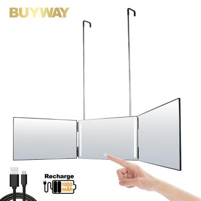 China Professional Triple Led Strip Lights Lighted Hanging Foldable Led Wall Mirror For Makeup for sale