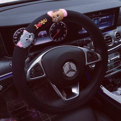 China Cute Cartoon Car Interior Winter Accessories Creative Cute Car Wheel Cover Girl Plush Car Handle Short Steering Cover for sale