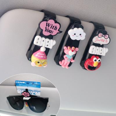 China Cute Sun Visor Car Glasses Clip Girls Creative Car Accessories Sun Visor Sunglasses Storage Clip Interior Card Holder for sale