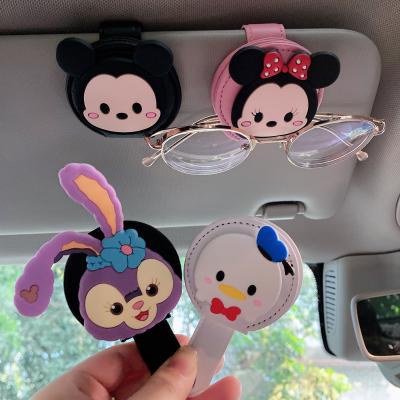 China Creative Cute Car Leather Glasses Holder Ticket Card Clamp Car Sun Visor Portable Sunglasses Cut Out ABS Glasses Case Auto Accessories for sale