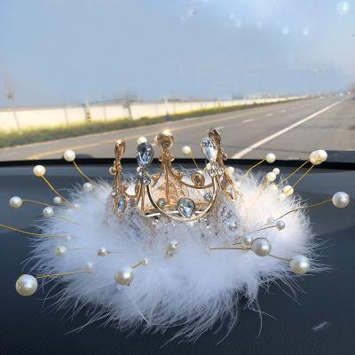 China Silica Gel Car Interior Accessories Beads Car Center Console Decoration Crown Net Red Goddess Feather Cute Car Decoration Ornaments for sale