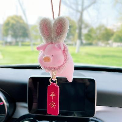 China Flocking Cute Car Interior Accessories Girls Mirror Rear View Pendant Pig Pig Car Interior Home Ornaments For Girlfriend Gifts for sale