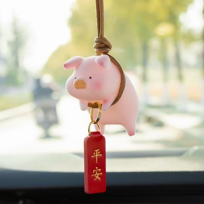 China Flocking cute female creative piggy car pendant interior parts car decoration rear view mirror car decoration girl interior pendant gift for sale