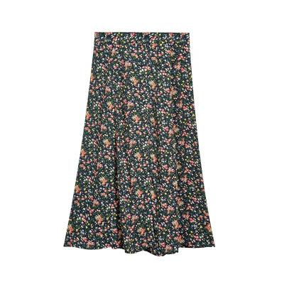 China Summer Simple Design Breathable Street Wear Casual Floral Print Women's Silk Skirts for sale