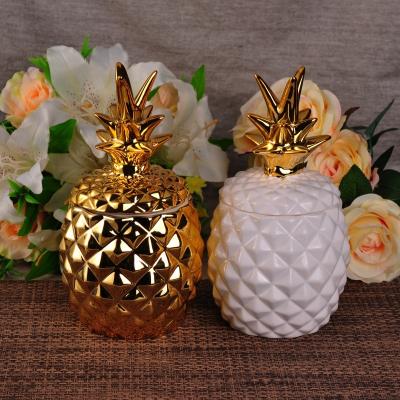 China Gold Wholesale Gold Pineapple Glaze Ceramic Candle Holder for sale