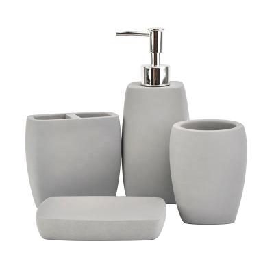 China Sustainable 4 Pieces Set Concrete Bathroom Accessories For Home Decor for sale