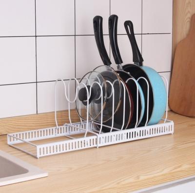 China Multi-Layer Adjustable Rack Kitchen Pot Rack Storage Rack Iron Pot Cover Multi-Function Retractable Storage Rack for sale