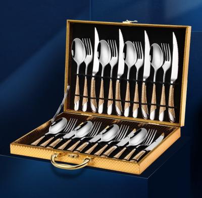 China Stocked Nordic Ins Tableware 304 Stainless Steel Dinnerware Set 24 Pieces Steak Knives And Fork Set for sale