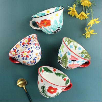 China Nordic Wide Color Microwave Underlay Cup Mouth Cup Disposable Printed Ceramic Breakfast Mug for sale