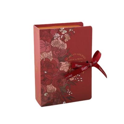 China Custom wedding chocolate cookie gift bookshape cardboard paper folding candy box with ribbon for sale