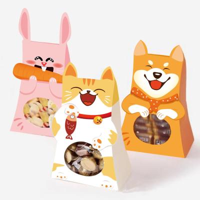 China Three-dimensional Food 3D Easter Cartoon Rabbit Eating Carrot Cartoon Cat&Dog Treat Boxes Transparent Window Candy Gift Box for sale