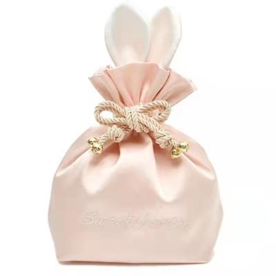 China 27*20cm Easter Drawstring Bunny Bag Stain Cute Easter Jewelry Storage Cosmetic Bag Cute Gift Bag With Your Logo for sale