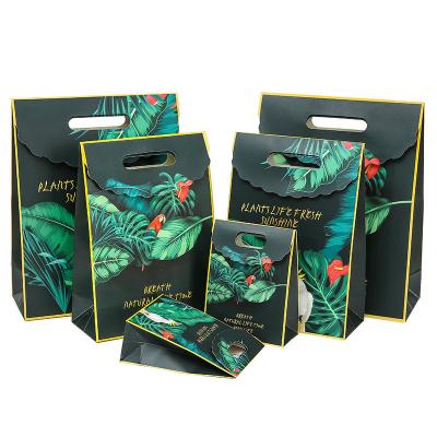 China Recyclable Customized Rainforest Parrot Gift Paper Bag Shopping Paper Bags With Die Cut Handles for sale