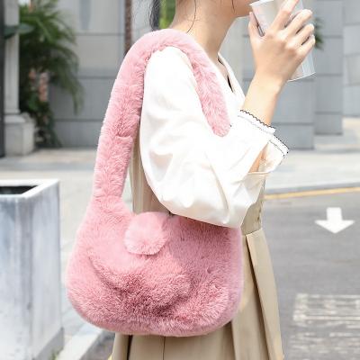 China FS9001 Fashion Ladies Winter Season Soft Plush Handbag Hot Selling Furry Shoulder Bag for sale