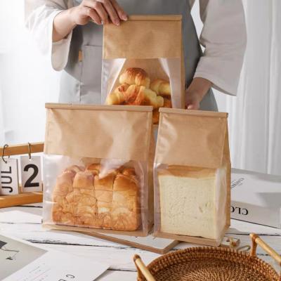 China Biodegradable WUJIANG V Pinch Packaging Paper Bottom Plastic Bread Packaging Paper Bag With Clear Window for sale