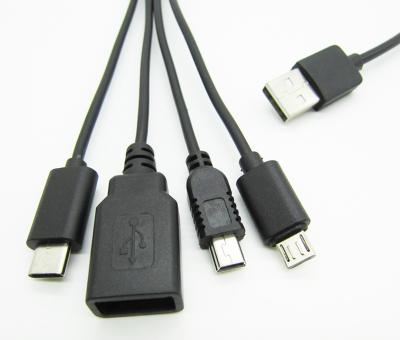 China Multi Speaker Charger Cable 4 In 1 Custom 4 Ways Multi Charging Cable Mini/Micro/C USB Y Cable Mobile Android Type Splitter for sale