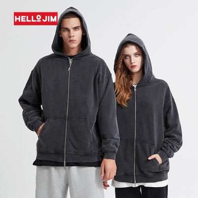 China Customized 100% unisex Washded vintage zipper hoodie parride jacket 420g cotton wholesale heavy weight for sale