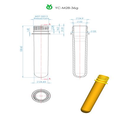 China 100% Virgin PET Resin 28mm 36g PCO1810 Neck Beverage Bottle Preform 100% Virgin PET Preform for sale