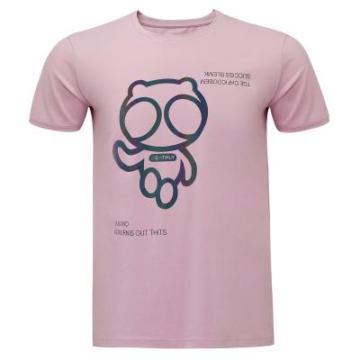 China OEM Logo Men's Holographic Reflective Custom T-shirt Anti-pilling Pink High Quality T-Shirts For Unisex Promotional T-shirt 100% Cotton for sale