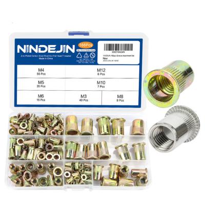 China M3 M4 M5 M6 M8 M10 M12 Heavy Industry Stainless Steel Carbon Steel Rivet Nut Set Flat Head Threaded Insert Knurled Rivet Nut for sale