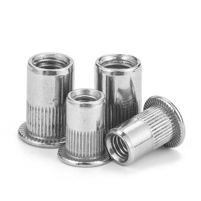 China Heavy Industry SS304 Stainless Steel A2-70 Rivet Nuts Supplier M3 M4 M5 M6 M8 M10 M12 Flat Head Open End Body Assembly Rivet Knurled Nut for sale