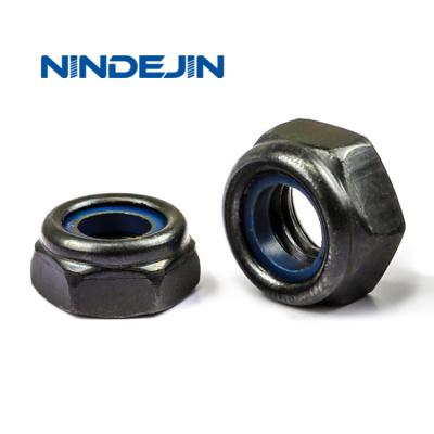 China DIN985 Heavy Industry Oxide Stainless Steel M3 M4 M5 M6 M8 M10 M12 Black Nylon Self Locking Nut Insert Lock Nuts for sale