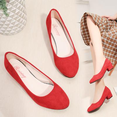 China Breathable High Heels Flock Highs Shoes Woman Thick Heels New Women Pumps Party Shoes Pointed Toe Women Shoes for sale