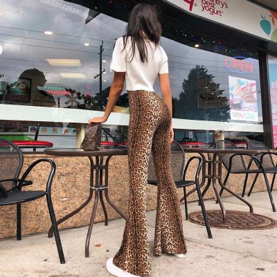 China wholesale Anti-wrinkle design women new fall leopard tiger printed high waist fashion wear flare pants for sale