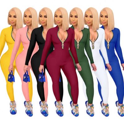 China New Arrival Anti-wrinkle Ladies Street Casual Rompers Long Sleeve Zipper Autumn Women Bodycon Jumpsuits for sale