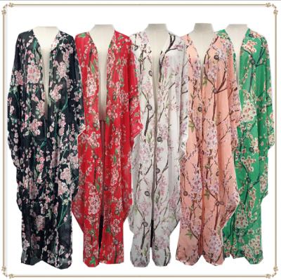 China LR148 Apparel Stock 5 Color Peach Blossom Chiffon Cardigan Dress, Muslim Irregular Long Cardigan Dress Free Size for sale